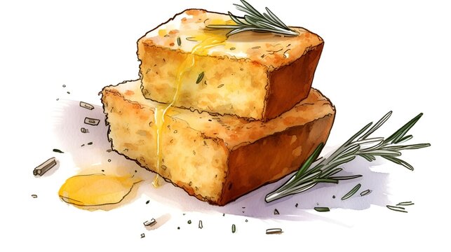 Watercolor illustration of bread with honey 