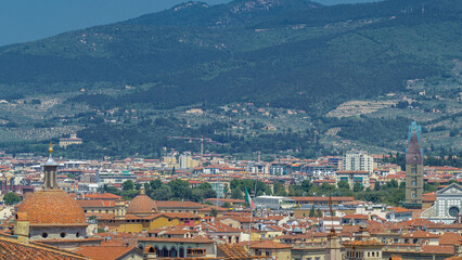 Sticker - Florence landscape from above timelapse, panorama on historical view from Boboli Gardens Giardino di Boboli point. Italy.