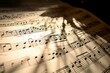 © juliars - Dramatic shadows cast upon an open music sheet with sunlit highlights