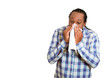 young man with handkerchief feeling sick has runny nose or allergy 