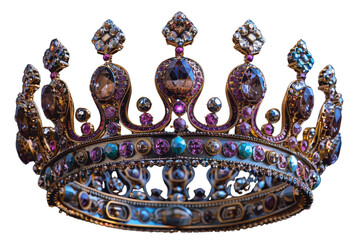 Wall Mural - A gold and purple crown with many jewels. The crown is very ornate and has a lot of detail