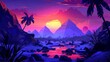© Mark - Pyramids of Egypt, Egyptian pharaohs' tomb complex in Giza plateau illuminated with sunset light under a purple sky at dusk. Cartoon modern old famous touristic attractions in Africa.