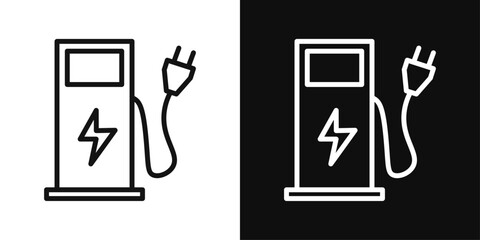 Wall Mural - Charging Station Icon Set. Electric Vehicle Recharge Point Symbol in Vector Format.