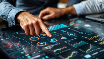 Aufkleber - The use of a virtual screen adds a modern and tech-savvy element, highlighting the integration of technology in global business operations