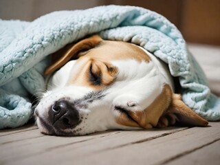 Wall Mural - portrait of dog sleeping in the bed