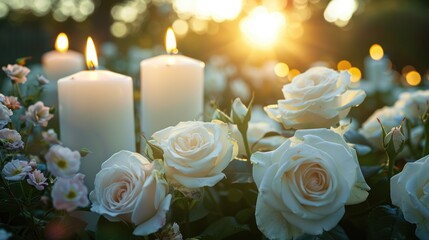 Sticker - White roses with candles in background