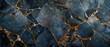 © Uwe - wallpaper of an Abstract black blue gold mosaic of granite marbled marble stone tile wall decor background banner panorama, with golden lines