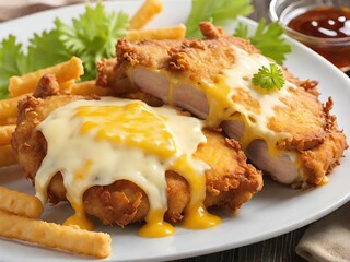 Sticker - chicken and cheese fries with salad