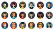 © Mark - The avatars of customer service operators are shown in black circles. Modern flat icons of call center, hotline workers, women and men with headset portraits are shown on white backgrounds.
