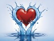water splash with heart shape, love, valentines day concept, 3d illustration