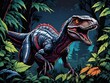 illustration of cartoon dinosaur in the forest