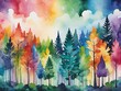 autumn forest in the mountains watercolor style illustration.