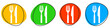 4 bunte Icons: Restaurant - Button Banner