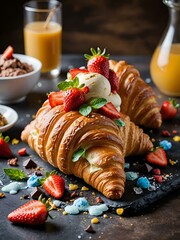 Sticker - there is a chocolate croissant with strawberries on it