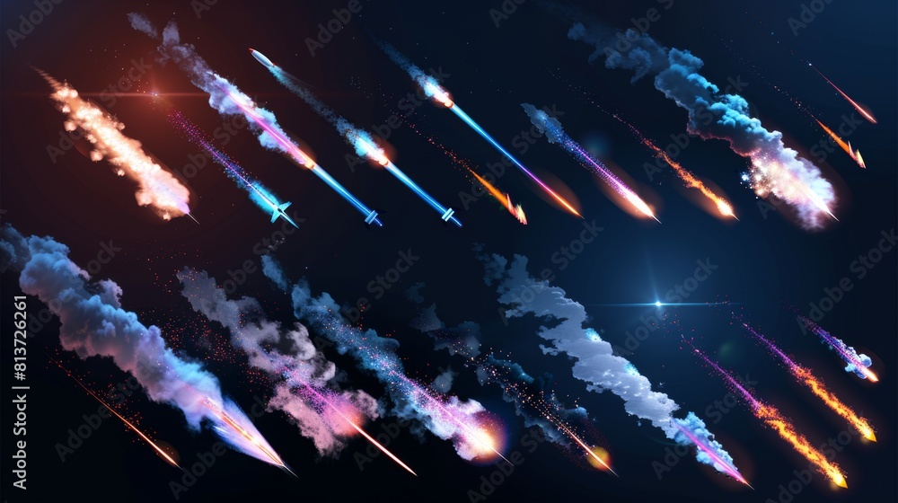 Spacecraft startup launch or signal clouds, rocket fire smoke trails ...