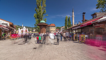 Wall Mural - The Sebilj fountain in Sarajevo old city in Bosnia and Herzegovina timelapse hyperlapse.