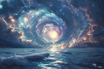 Wall Mural - A spiral galaxy with a bright sun in the center