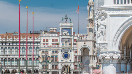 Wall Mural - St Mark's Clock tower timelapse on Piazza San Marco, facade, Venice, Italy.