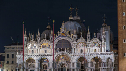 Poster - Basilica of St Mark night timelapse. It is cathedral church of Roman Catholic Archdiocese of Venice