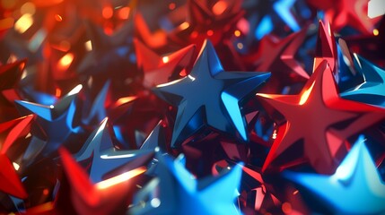 Canvas Print - Red and blue stars background. 3d rendering, 3d illustration.