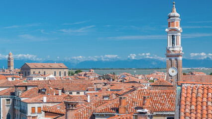 Wall Mural - Landscape view over the red roofs of Venice timelapse, Italy seen from the Fundaco dei Tedeschi