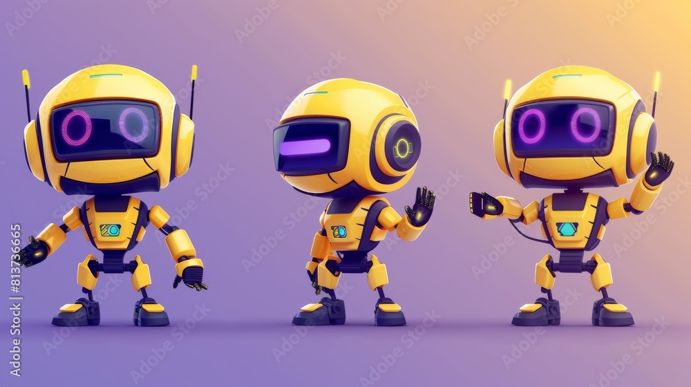 A cute cartoon illustration set featuring futuristic ai robot ...