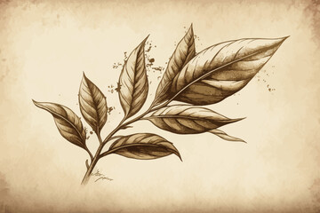 Wall Mural - Hand draw leaf. Background with twig.