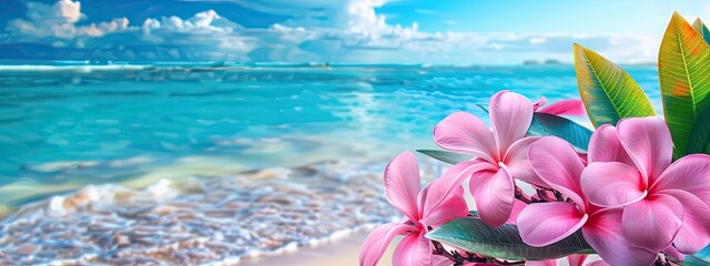 Wall Mural - plumeria on a sandy beach, summer concept. sea, ocean