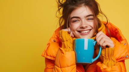 Wall Mural - A Woman Enjoying a Warm Drink