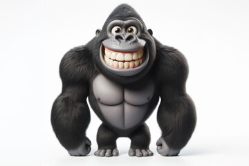 funny Gorilla with a big smile and big teeth on a white background