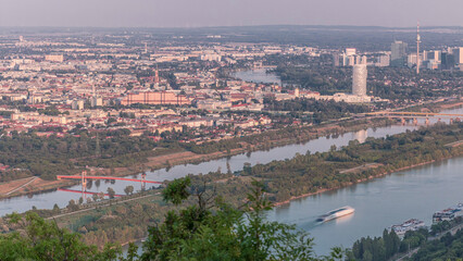 Poster - Skyline of Vienna from Danube Viewpoint Leopoldsberg aerial timelapse.