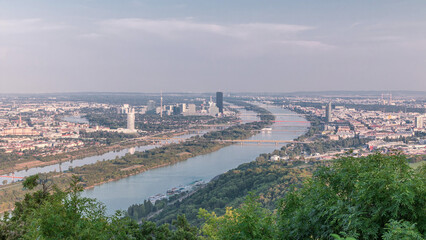 Poster - Skyline of Vienna from Danube Viewpoint Leopoldsberg aerial timelapse.