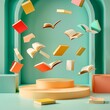 © Ksenia Grain - a group of books falling from above, playful lines, minimalism,