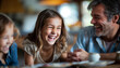 © Катерина Євтехова - of a family laughing and sharing stories around the dining table, highlighting warm interactions and a sense of togetherness, Families, relax, blurred background, with copy space