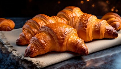 Wall Mural - croissant on wooden table