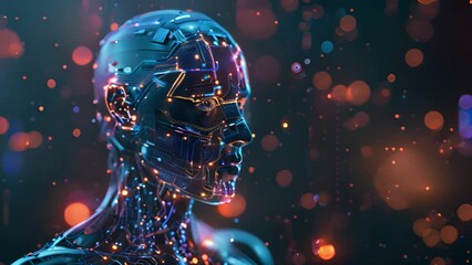 Aufkleber - A man with a glowing head stands in a futuristic environment.
