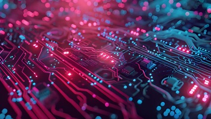 Fototapete - Detailed view of an electronic circuit board showing various components and connections.