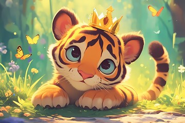 Wall Mural - a tiger is wearing a crown