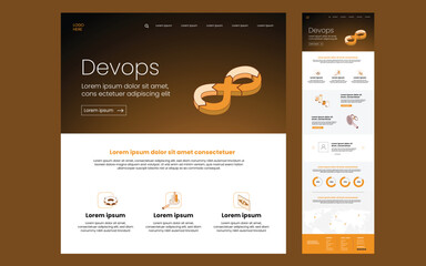 DevOps website home page design template. DevOps company isometric landing page. Web banner template.