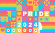 Rainbow background with hearts. LGBT+ Pride design. Rainbow community pride month. Love, freedom, support, peace. Poster with LGBT rainbow flag, heart and love. Colorful social media post template