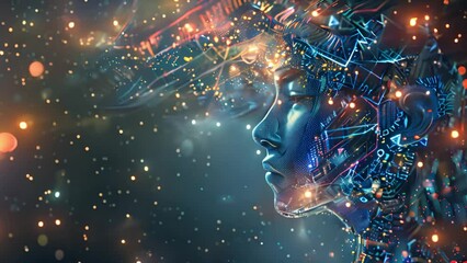 Aufkleber - A side profile of a human head integrated with advanced technology and electronic circuitry elements.
