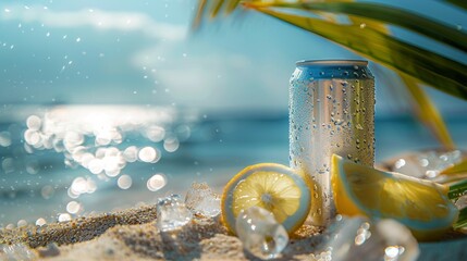 AI generated illustration of a beverage on a sandy beach