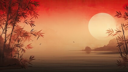 Wall Mural - Eastern Tranquility: Nature Background Inspired by Chinese and Japanese Artistry