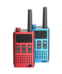 Set of two walkie talkies on transparent background, front view