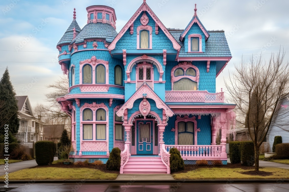 Vibrant victorian home with intricate details and pastel colors ...