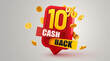 Cashback 10 percent icon isolated on the gray background. Cashback or money back label.