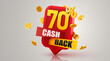 Cashback 70 percent icon isolated on the gray background. Cashback or money back label.