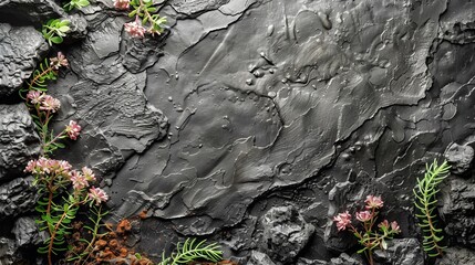 Poster - A close up of a rock with some flowers growing on it, AI