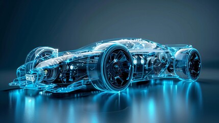 Wall Mural - Transparent futuristic car with modern engine for product showcase, text space.