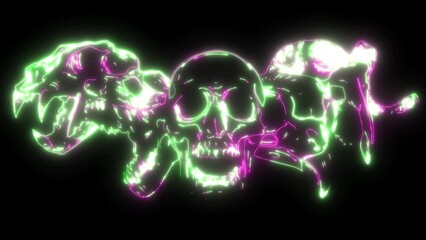 Sticker - neon animation of animal skull